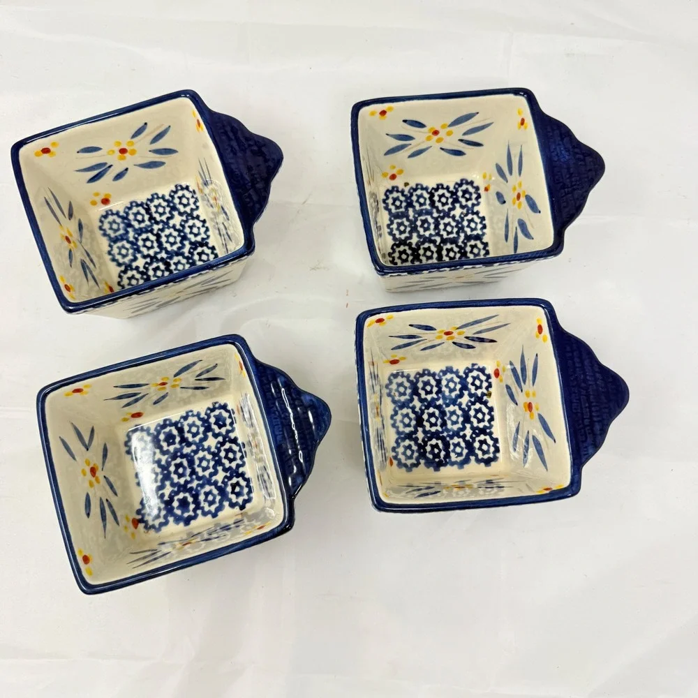 Temptations by Tara Old World Floral Blue Single Serve Ramekins 10 Oz Set of 4